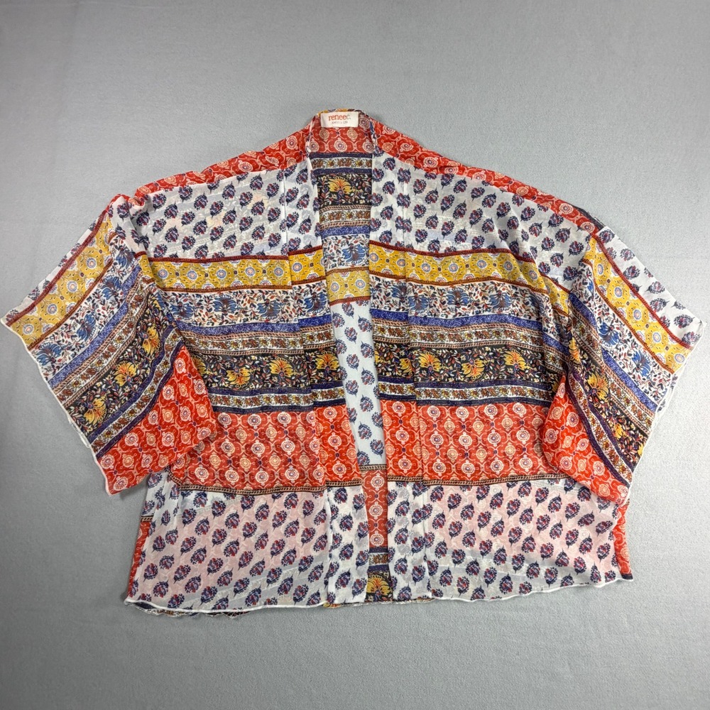Renee‎ C Womens Boho Paisley Open Front Kimono Med Layering Lightweight Cardigan